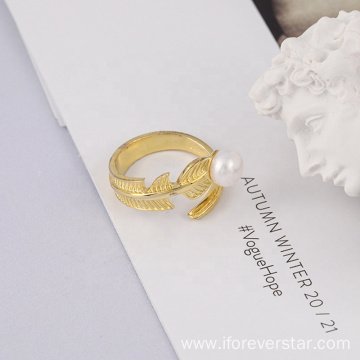 925 Sterling Silver Rings Feather Pearl Ring